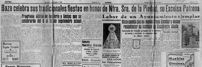 Edición de “Patria” anunciándola Feria y Fiestas de Baza del  año 1943